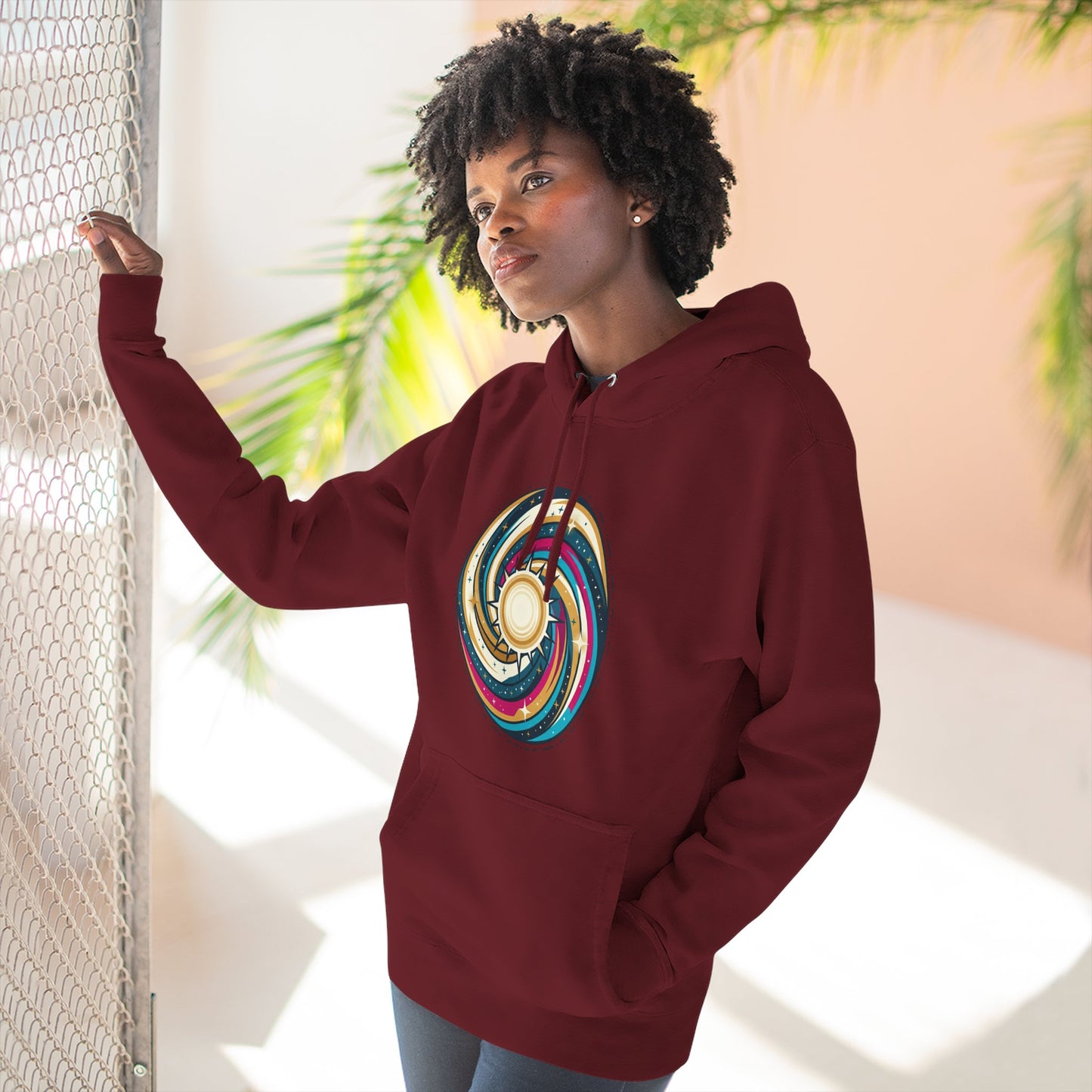 Swirl Sun Hoodie – Cosmic Spiral Sun Graphic Hoodie | Psychedelic Space Aesthetic, Celestial Streetwear, Unisex Hoodie
