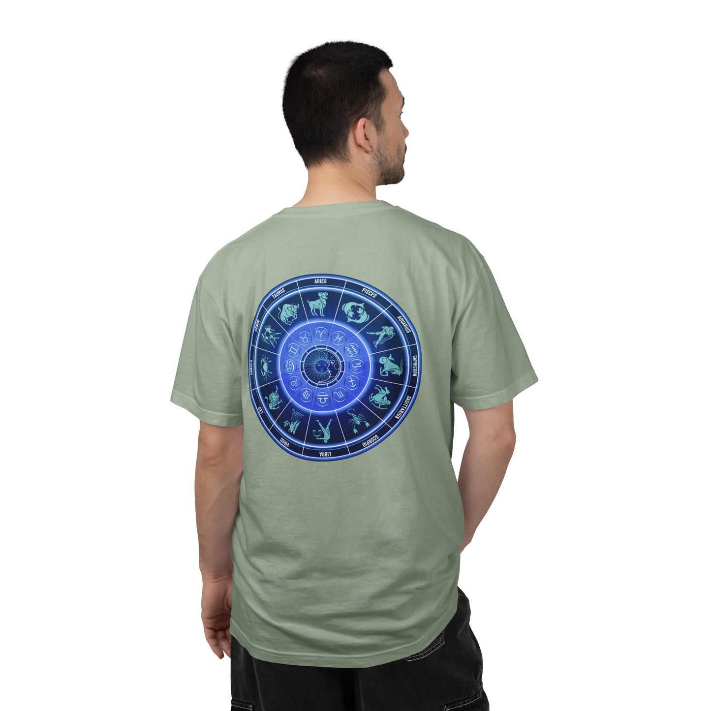 Zodiac Wheel T-Shirt – Blue Astrology Sign Graphic Tee | Celestial Mandala Star Sign Shirt