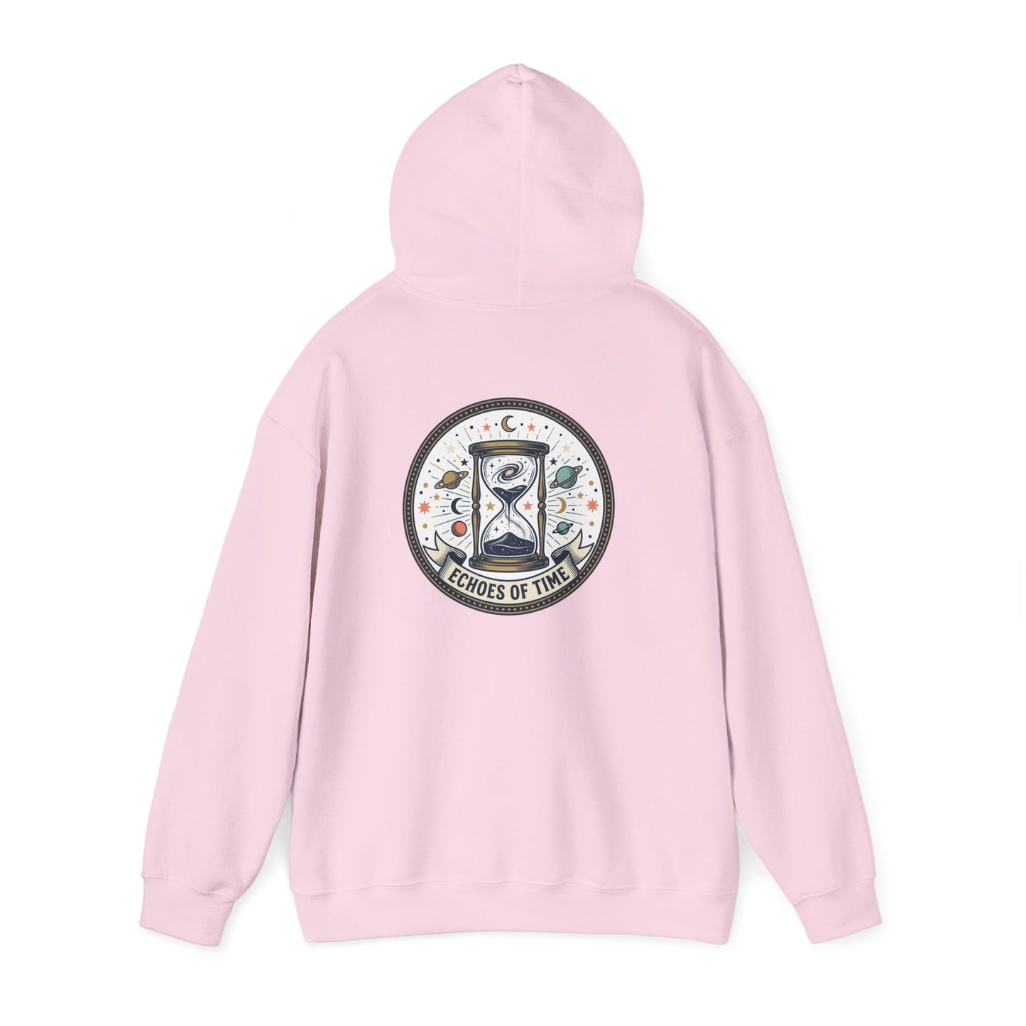 Hourglass Echoes Hoodie – “Echoes of Time” Vintage Celestial Graphic Sweatshirt | Minimal Cosmic Streetwear