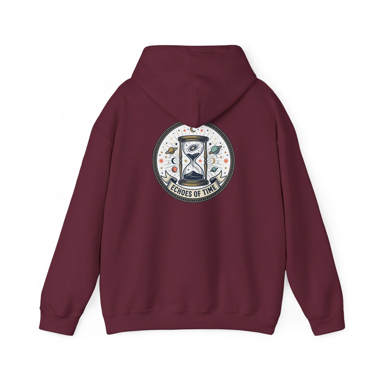 Hourglass Echoes Hoodie – “Echoes of Time” Vintage Celestial Graphic Sweatshirt | Minimal Cosmic Streetwear