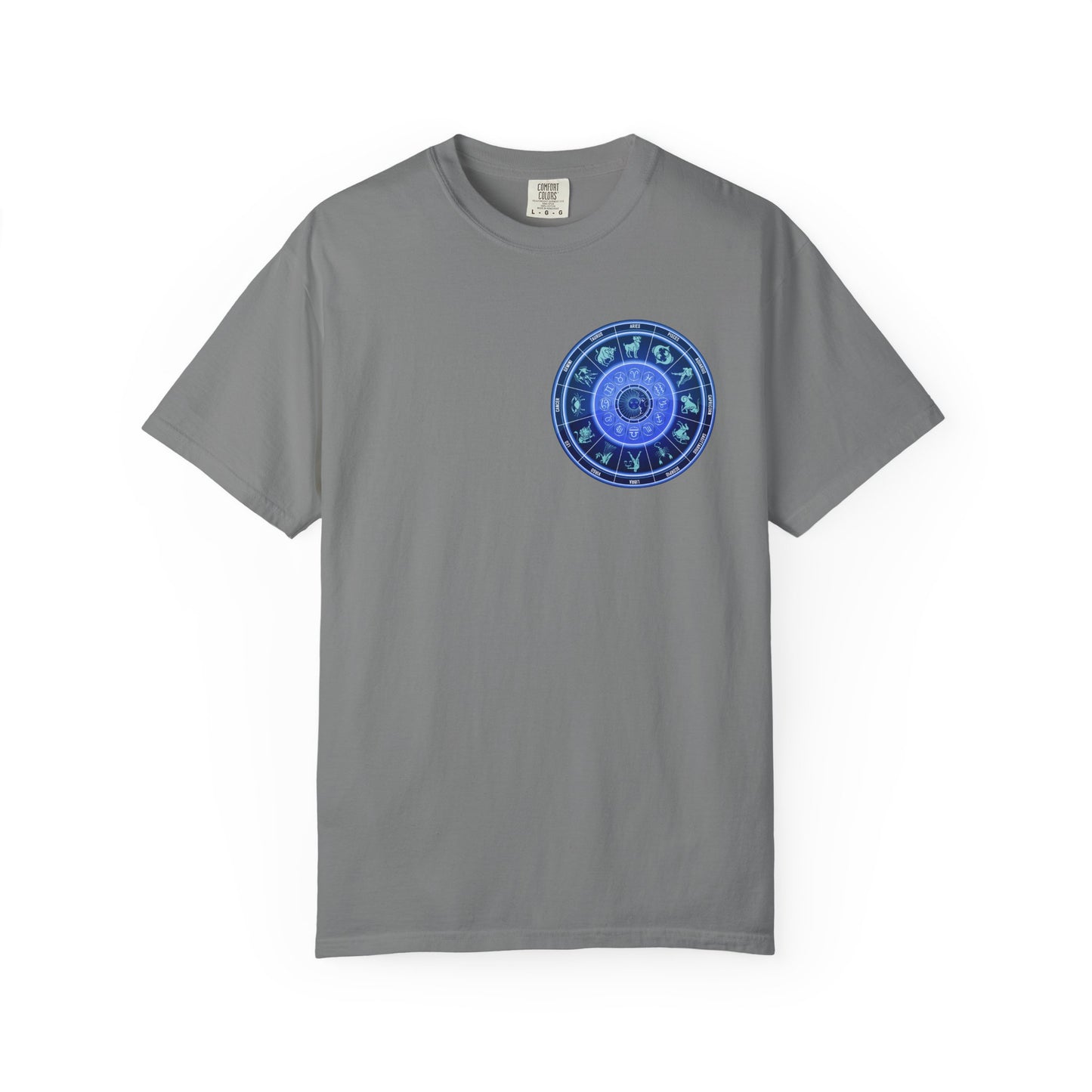 Zodiac Wheel T-Shirt – Blue Astrology Sign Graphic Tee | Celestial Mandala Star Sign Shirt
