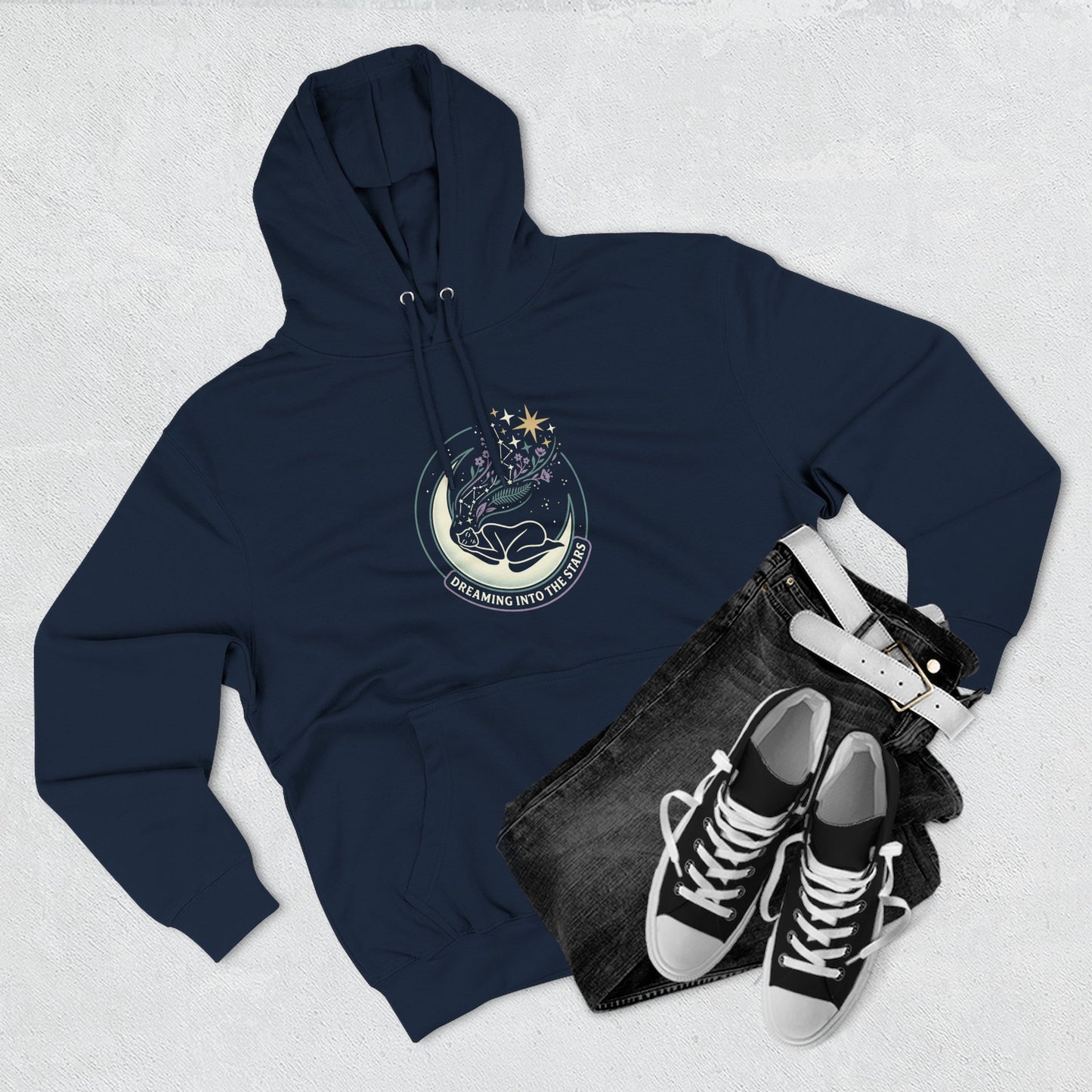 Moonlight Floral Hoodie – Celestial Moon & Botanical Graphic Hoodie | Spiritual Nature Aesthetic, Cosmic Hoodie, Unisex Hoodie