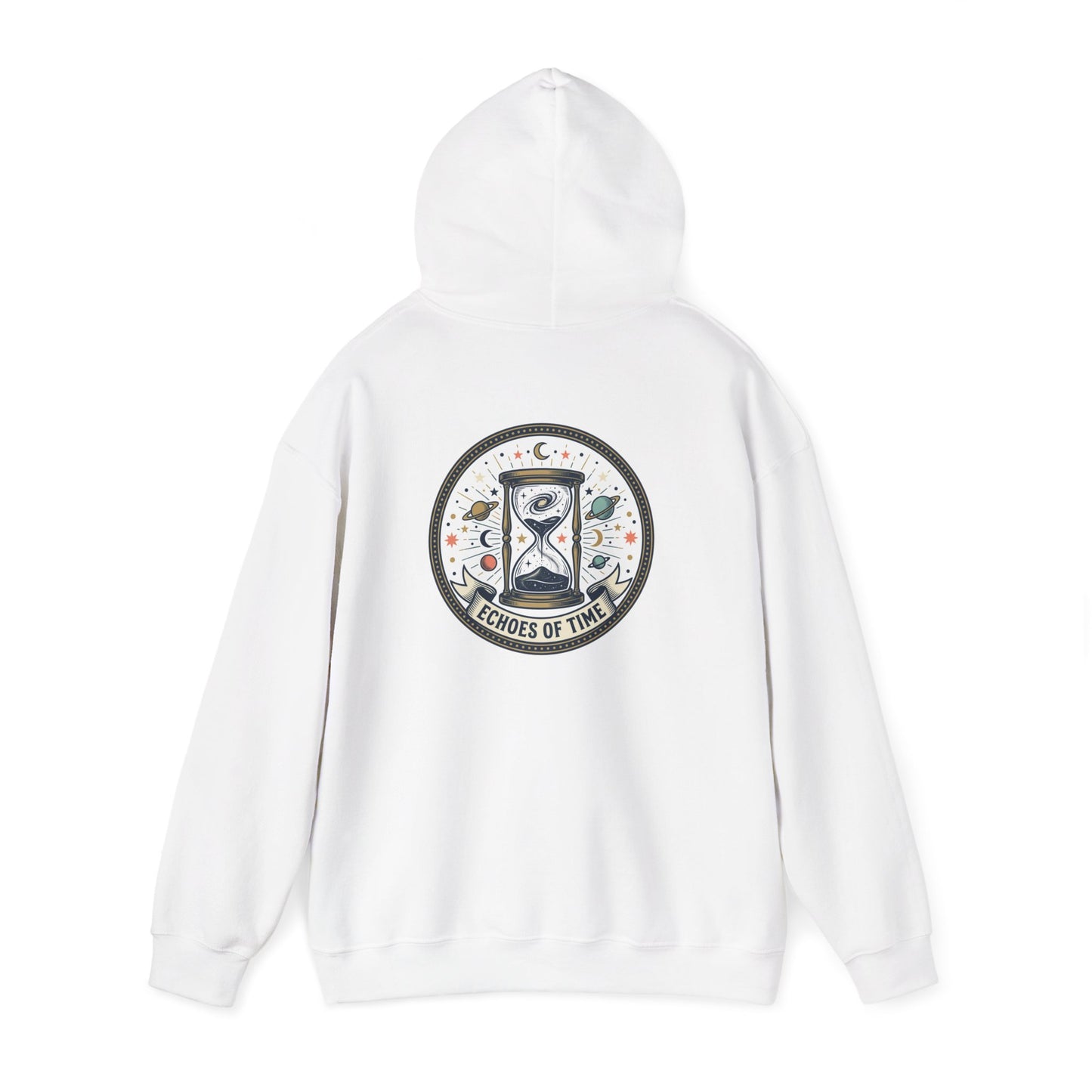 Hourglass Echoes Hoodie – “Echoes of Time” Vintage Celestial Graphic Sweatshirt | Minimal Cosmic Streetwear