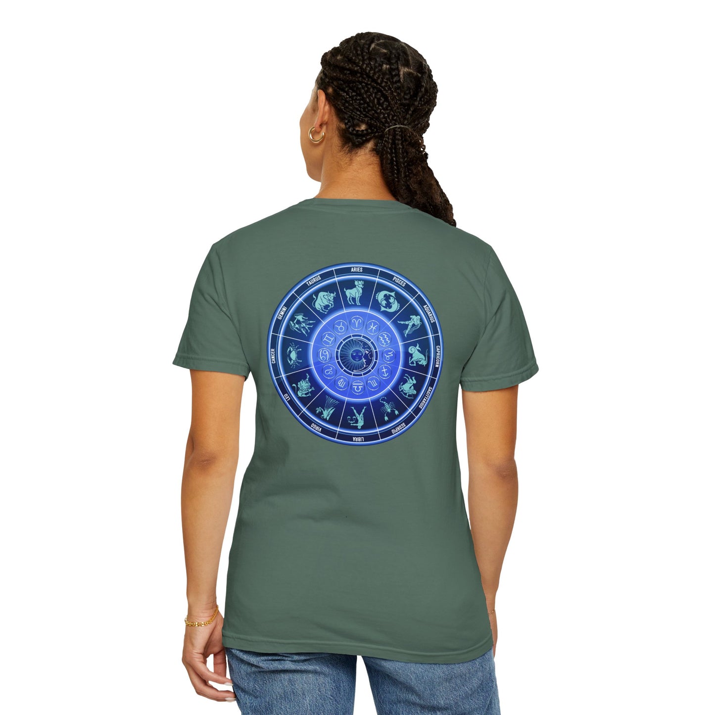 Zodiac Wheel T-Shirt – Blue Astrology Sign Graphic Tee | Celestial Mandala Star Sign Shirt