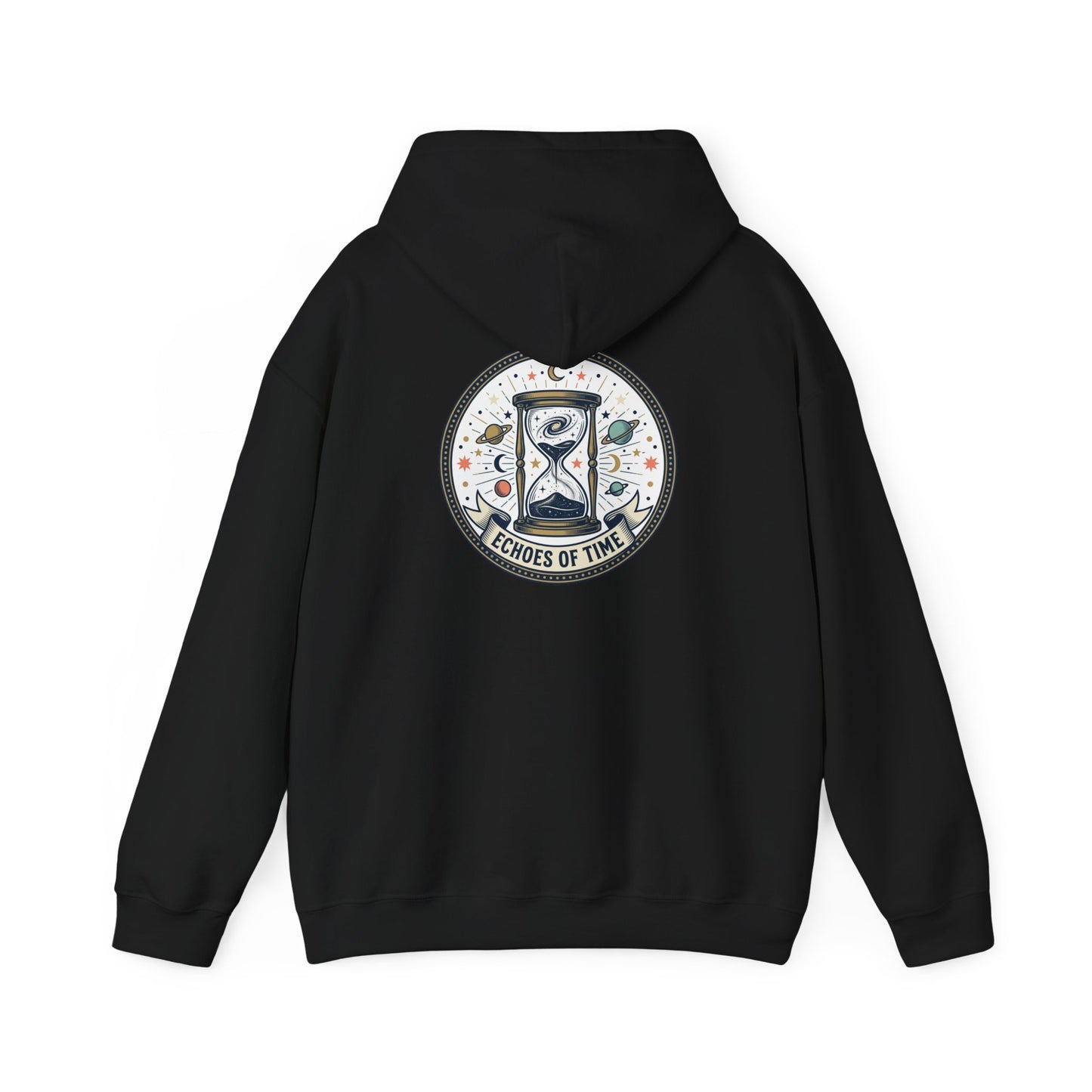 Hourglass Echoes Hoodie – “Echoes of Time” Vintage Celestial Graphic Sweatshirt | Minimal Cosmic Streetwear