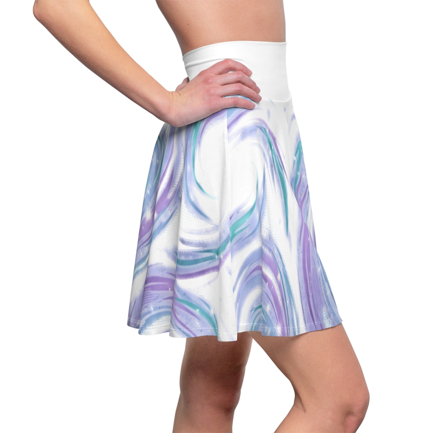 Pastel Marble Skater Skirt – Lavender & Teal Swirl Aesthetic Skirt | Women’s Flowy Soft Girl Skirt