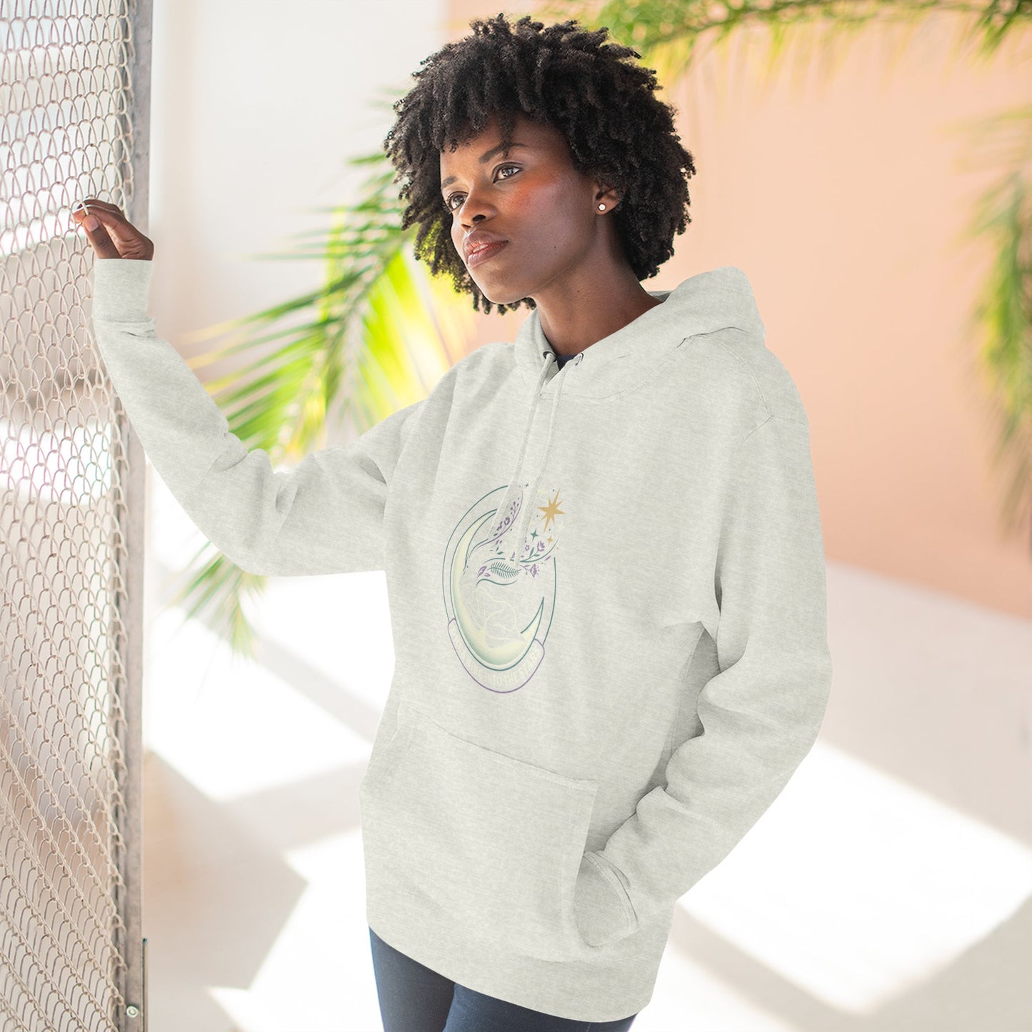 Moonlight Floral Hoodie – Celestial Moon & Botanical Graphic Hoodie | Spiritual Nature Aesthetic, Cosmic Hoodie, Unisex Hoodie