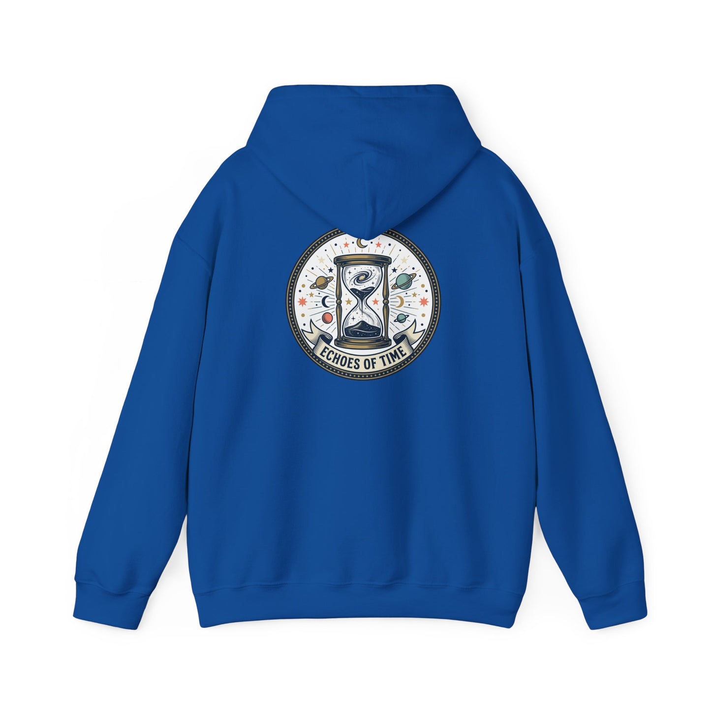 Hourglass Echoes Hoodie – “Echoes of Time” Vintage Celestial Graphic Sweatshirt | Minimal Cosmic Streetwear