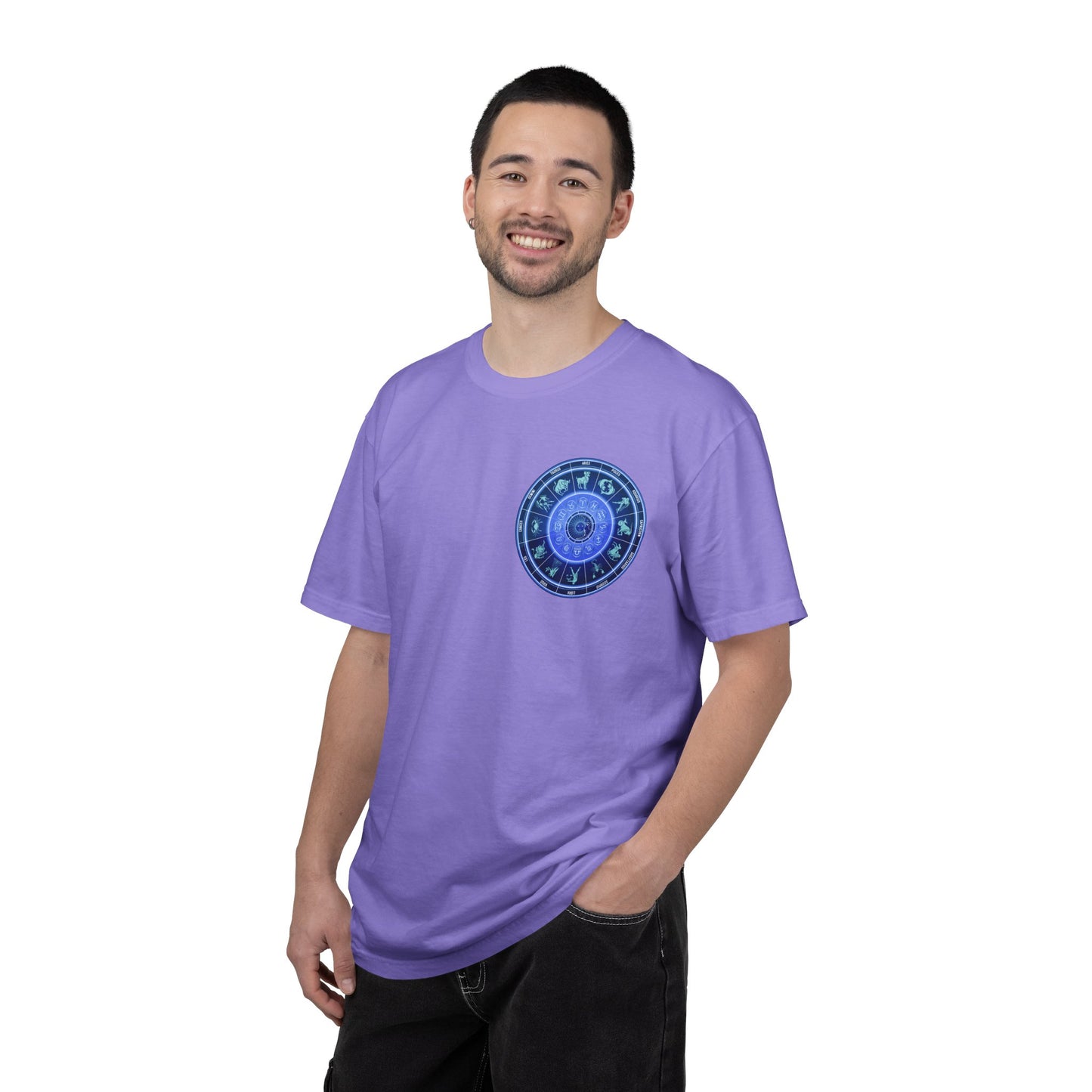 Zodiac Wheel T-Shirt – Blue Astrology Sign Graphic Tee | Celestial Mandala Star Sign Shirt