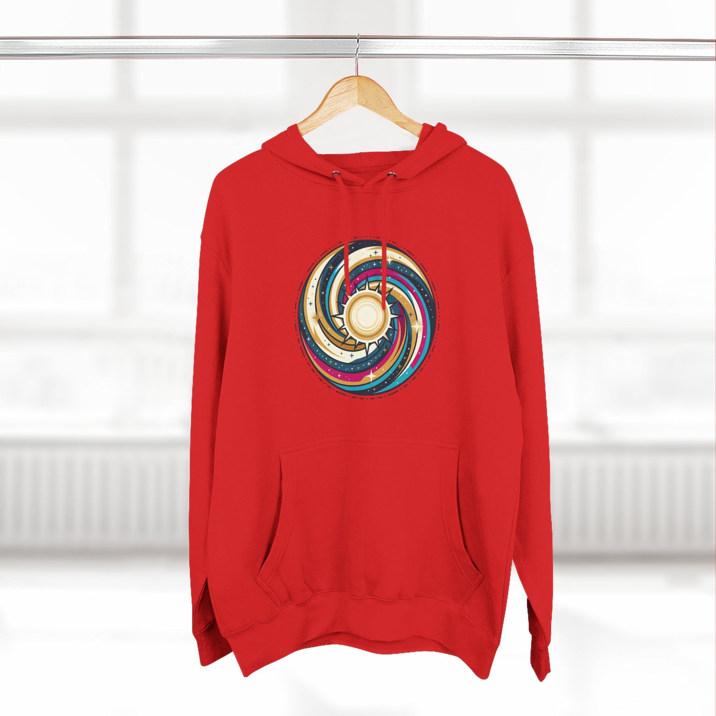 Swirl Sun Hoodie – Cosmic Spiral Sun Graphic Hoodie | Psychedelic Space Aesthetic, Celestial Streetwear, Unisex Hoodie