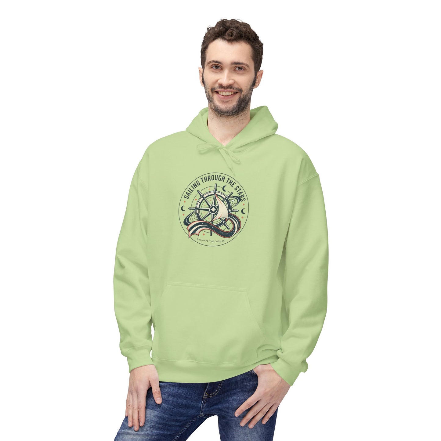 Celestial Nautical Hoodie – Spiritual Ocean Compass & Swirl Design | Astrology, Cosmic Streetwear, Unisex Hoodie