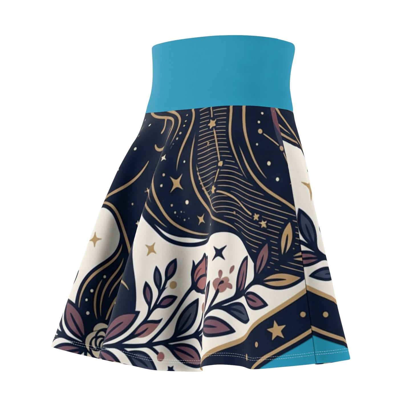 Celestial Moon & Roses Skater Skirt – Astrology Floral Aesthetic Skirt | Women’s Flowy Cosmic Skirt