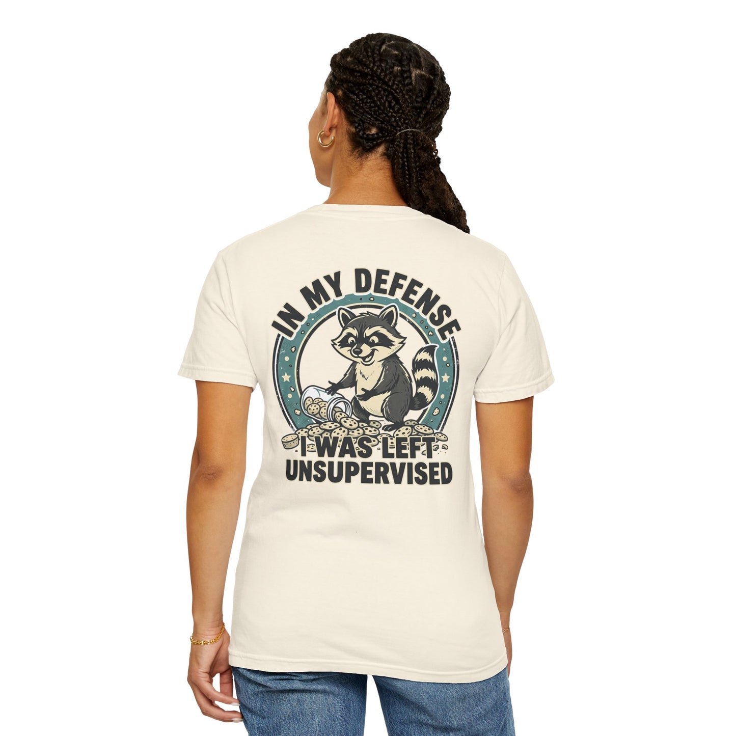Funny Raccoon T-Shirt – “In My Defense I Was Left Unsupervised” Graphic Tee | Cute Chaos Humor Shirt