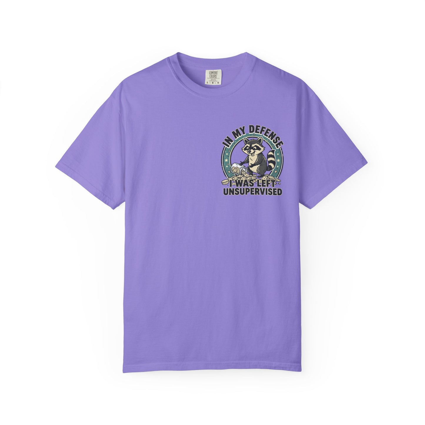 Funny Raccoon T-Shirt – “In My Defense I Was Left Unsupervised” Graphic Tee | Cute Chaos Humor Shirt