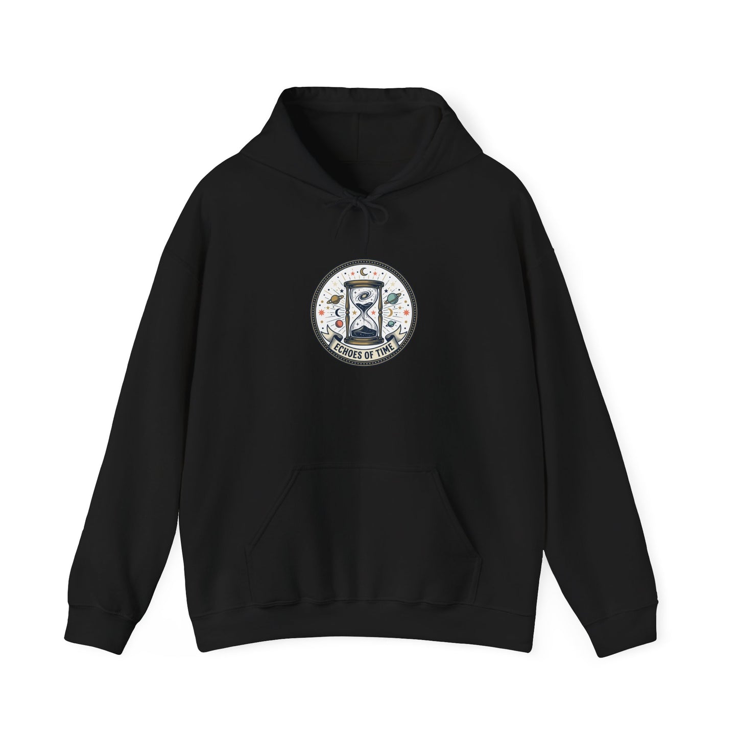 Hourglass Echoes Hoodie – “Echoes of Time” Vintage Celestial Graphic Sweatshirt | Minimal Cosmic Streetwear