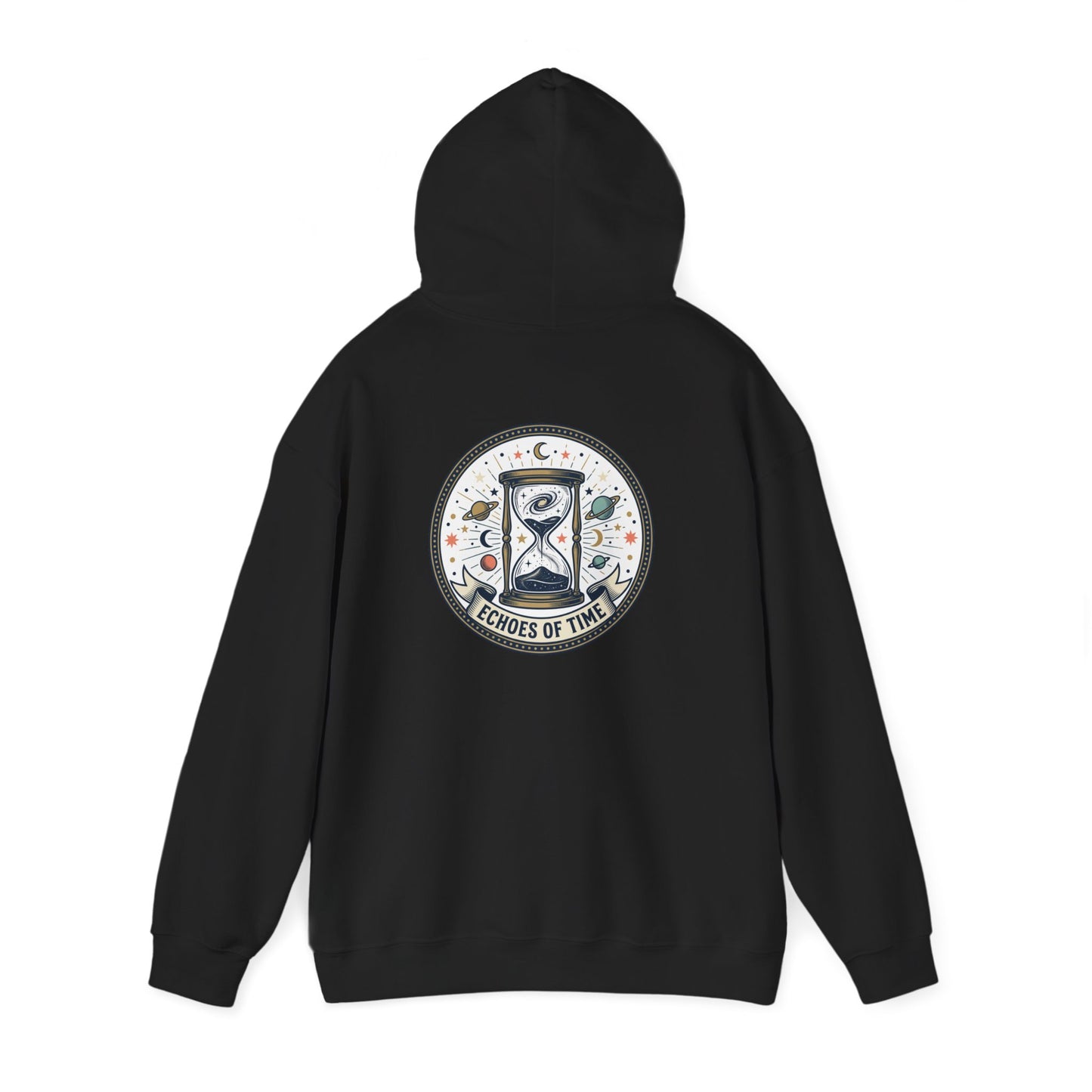 Hourglass Echoes Hoodie – “Echoes of Time” Vintage Celestial Graphic Sweatshirt | Minimal Cosmic Streetwear