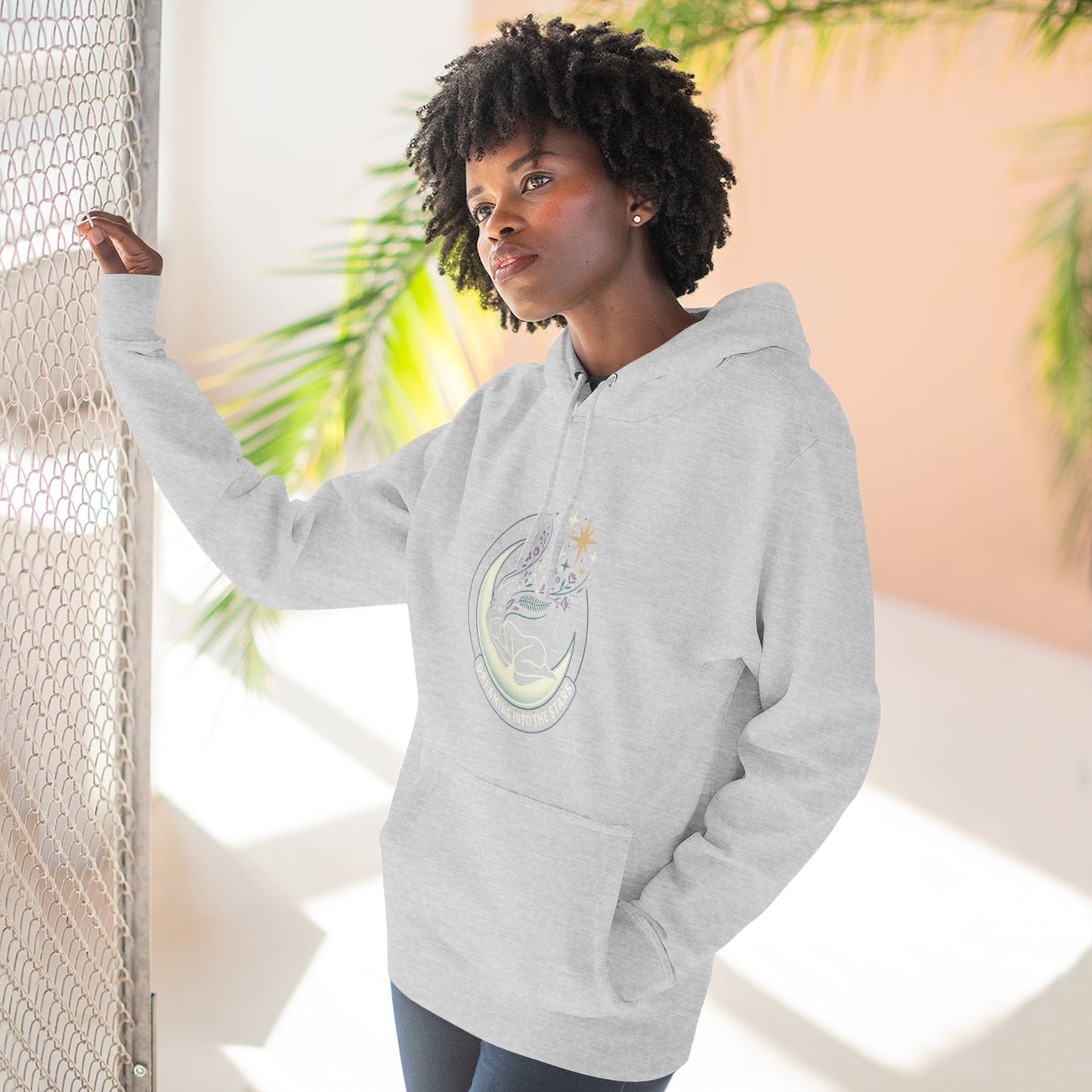 Moonlight Floral Hoodie – Celestial Moon & Botanical Graphic Hoodie | Spiritual Nature Aesthetic, Cosmic Hoodie, Unisex Hoodie
