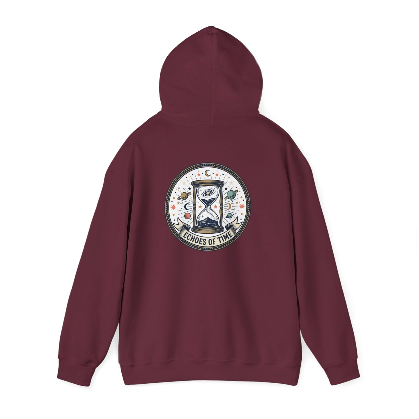 Hourglass Echoes Hoodie – “Echoes of Time” Vintage Celestial Graphic Sweatshirt | Minimal Cosmic Streetwear