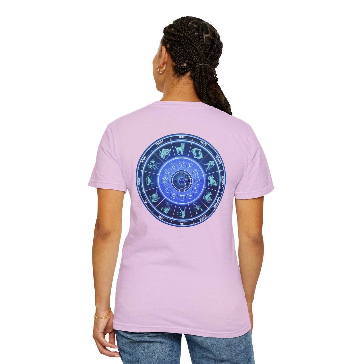 Zodiac Wheel T-Shirt – Blue Astrology Sign Graphic Tee | Celestial Mandala Star Sign Shirt