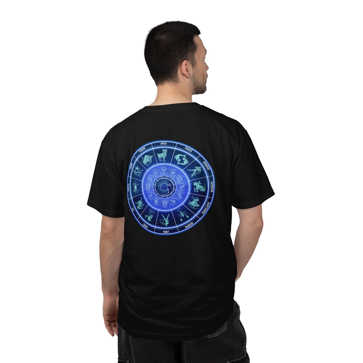 Zodiac Wheel T-Shirt – Blue Astrology Sign Graphic Tee | Celestial Mandala Star Sign Shirt
