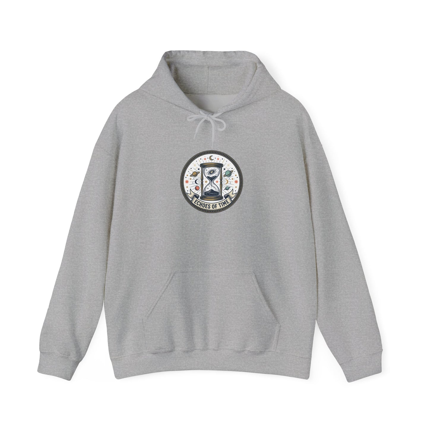 Hourglass Echoes Hoodie – “Echoes of Time” Vintage Celestial Graphic Sweatshirt | Minimal Cosmic Streetwear