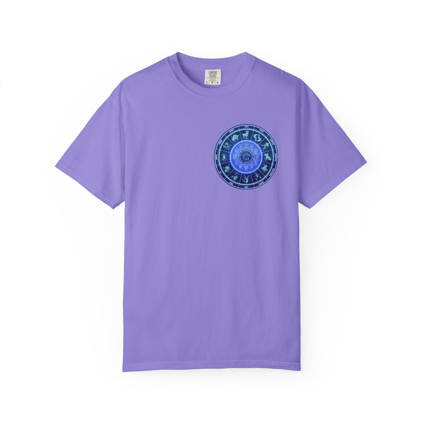 Zodiac Wheel T-Shirt – Blue Astrology Sign Graphic Tee | Celestial Mandala Star Sign Shirt
