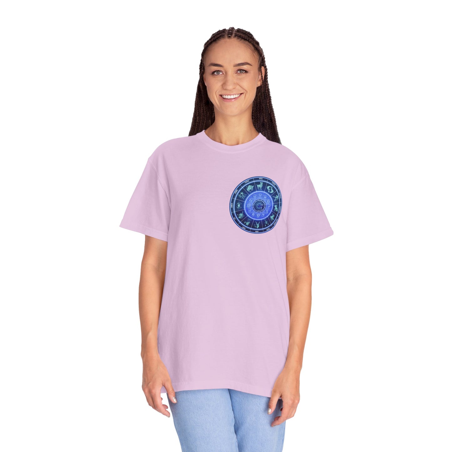 Zodiac Wheel T-Shirt – Blue Astrology Sign Graphic Tee | Celestial Mandala Star Sign Shirt