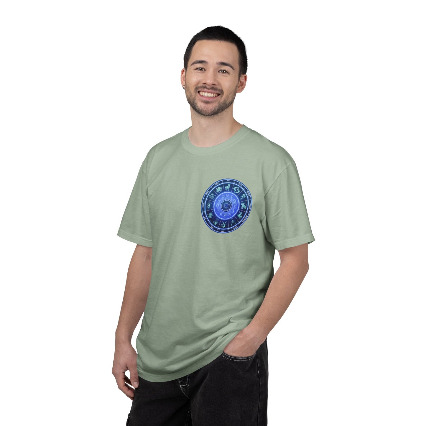 Zodiac Wheel T-Shirt – Blue Astrology Sign Graphic Tee | Celestial Mandala Star Sign Shirt