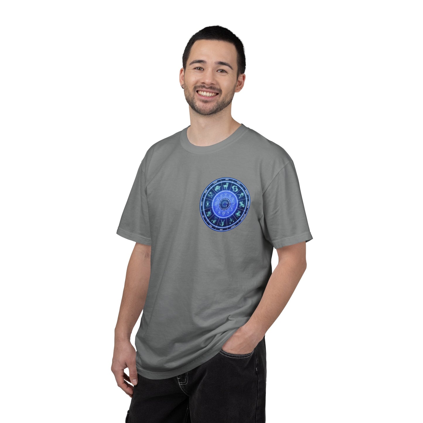 Zodiac Wheel T-Shirt – Blue Astrology Sign Graphic Tee | Celestial Mandala Star Sign Shirt