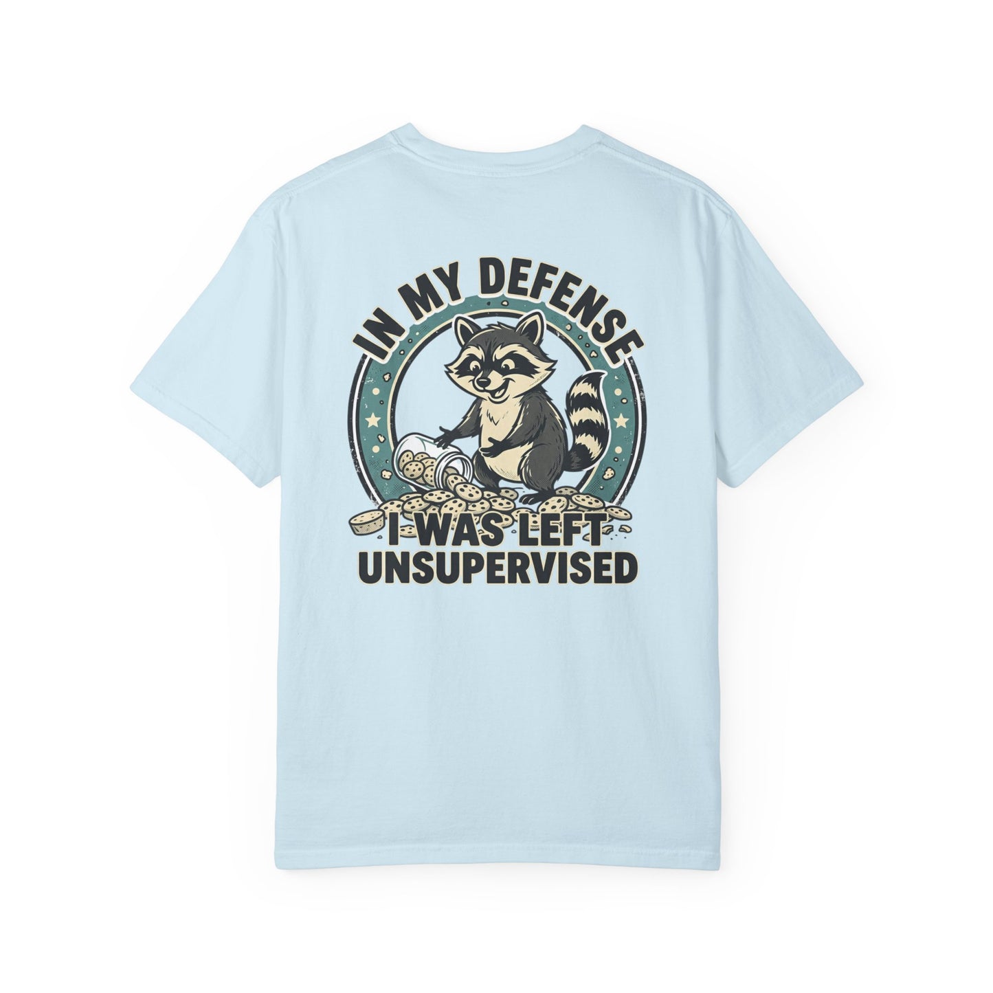 Funny Raccoon T-Shirt – “In My Defense I Was Left Unsupervised” Graphic Tee | Cute Chaos Humor Shirt