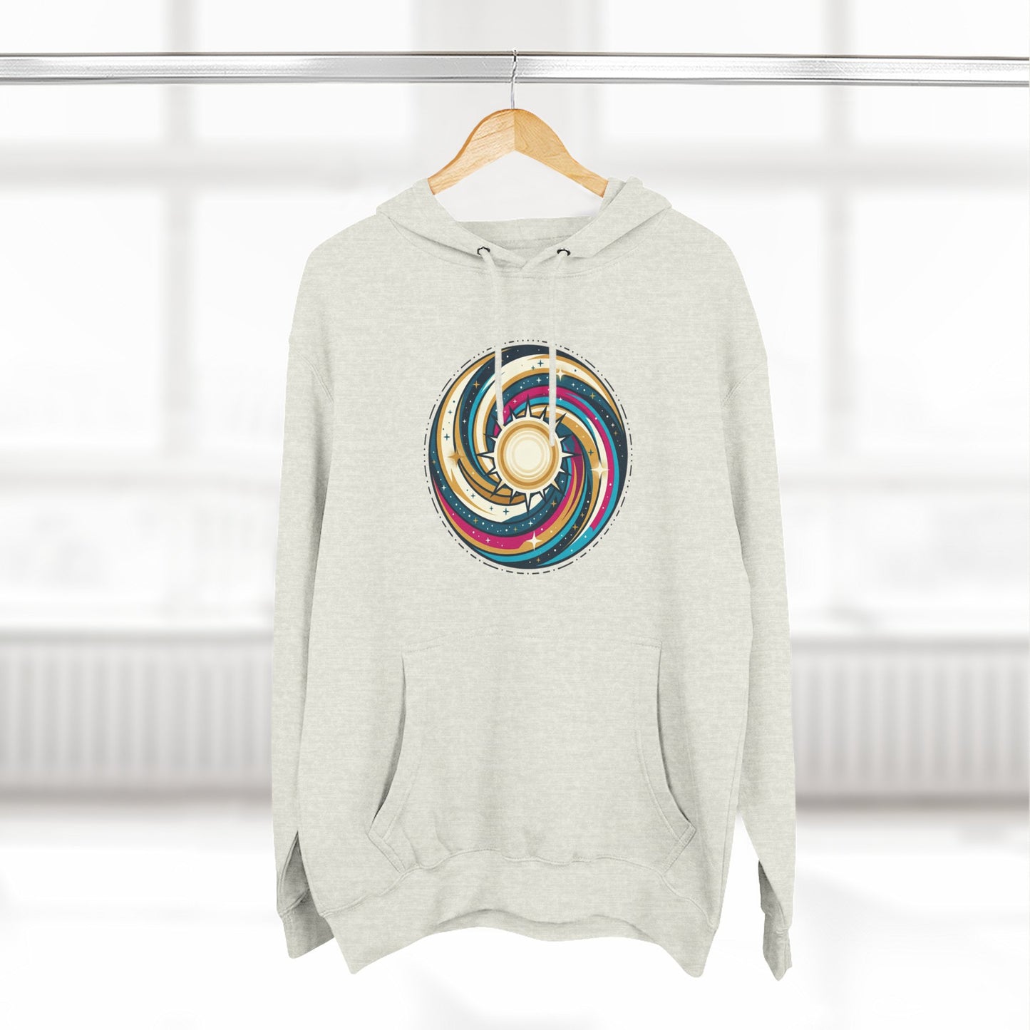 Swirl Sun Hoodie – Cosmic Spiral Sun Graphic Hoodie | Psychedelic Space Aesthetic, Celestial Streetwear, Unisex Hoodie