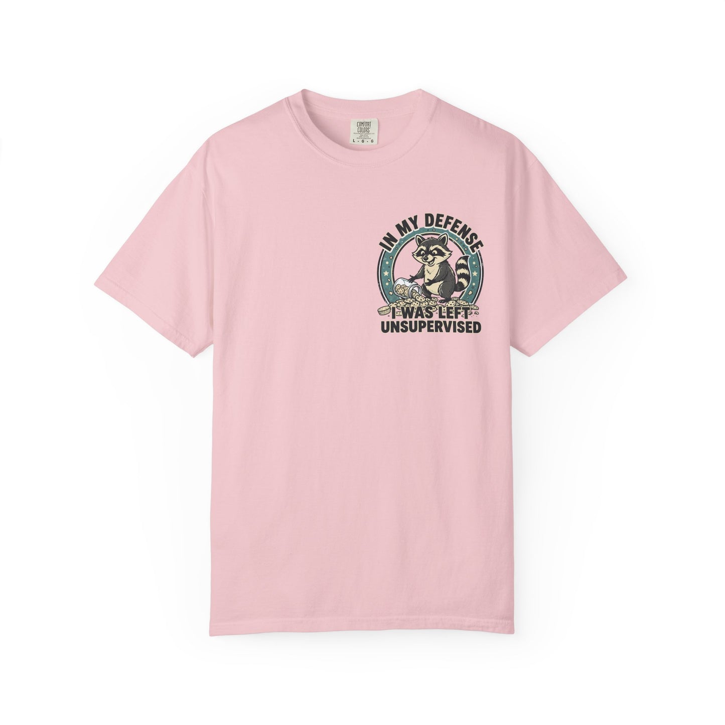Funny Raccoon T-Shirt – “In My Defense I Was Left Unsupervised” Graphic Tee | Cute Chaos Humor Shirt