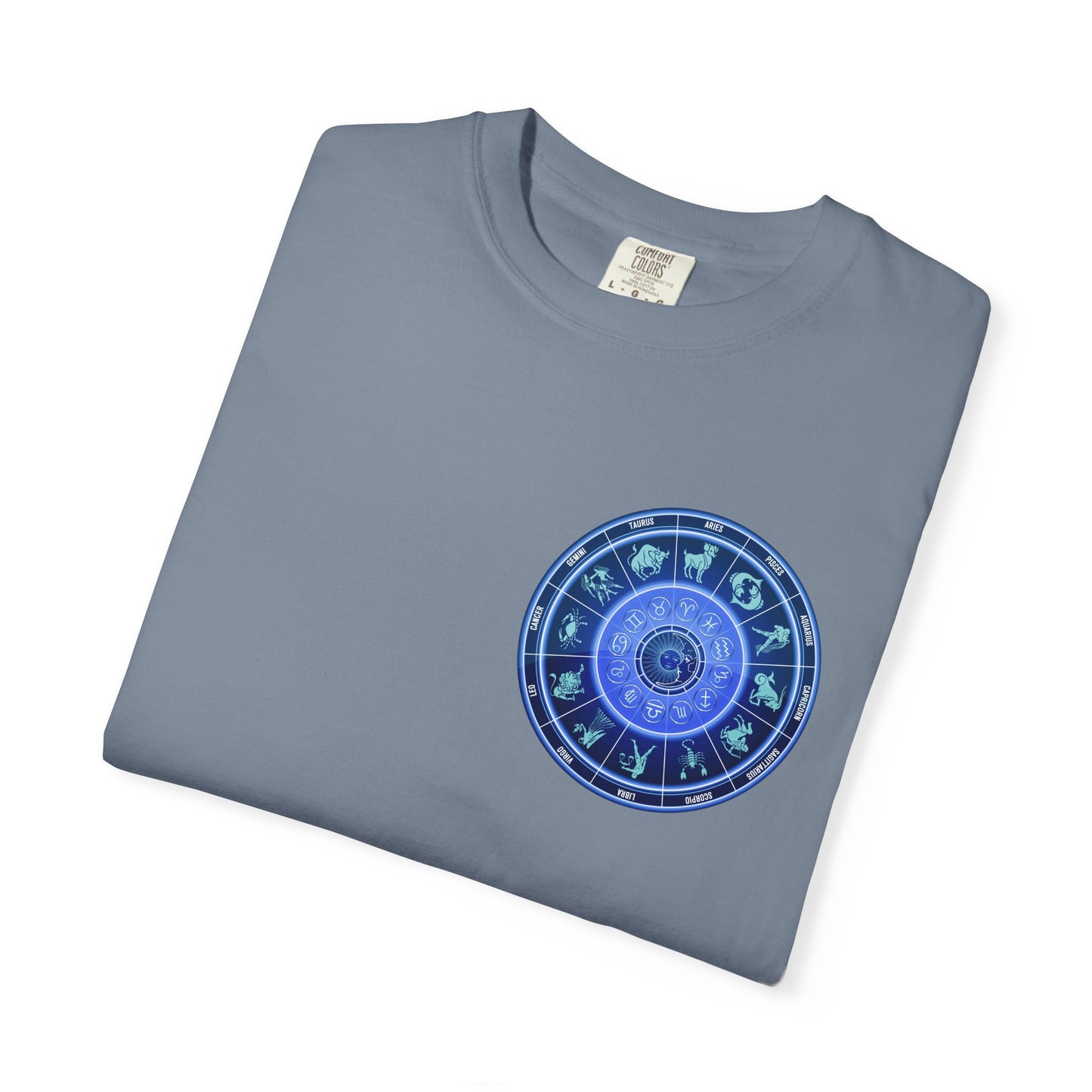 Zodiac Wheel T-Shirt – Blue Astrology Sign Graphic Tee | Celestial Mandala Star Sign Shirt