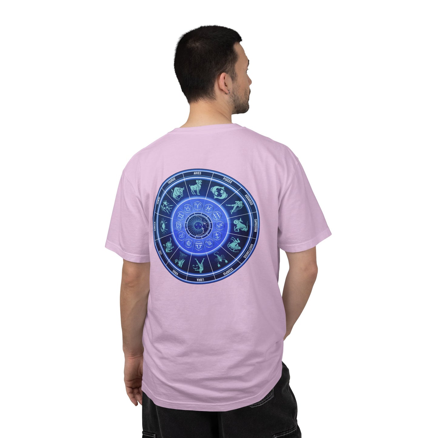 Zodiac Wheel T-Shirt – Blue Astrology Sign Graphic Tee | Celestial Mandala Star Sign Shirt
