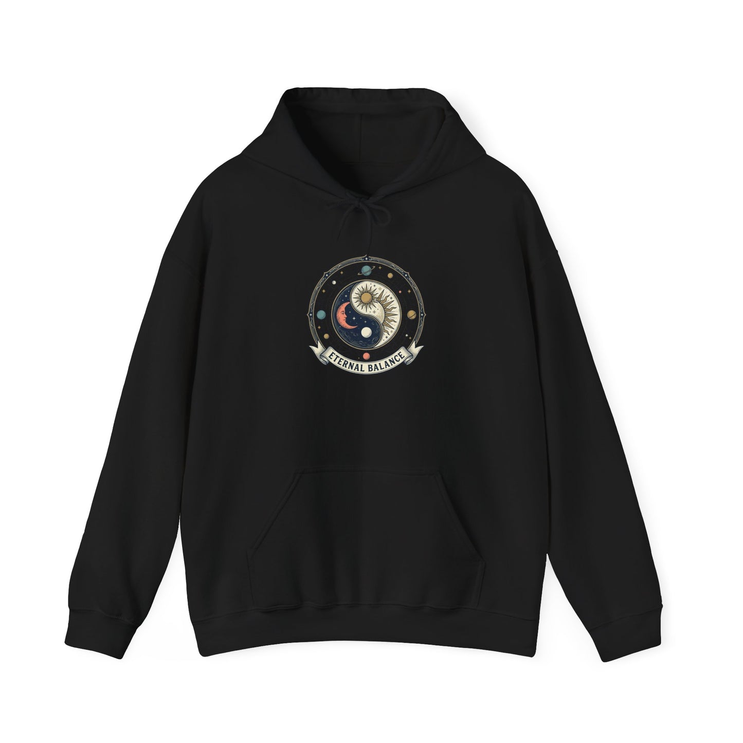 Yin Yang Eternal Balance Hoodie – Sun & Moon Spiritual Graphic Sweatshirt | Minimal Zen Streetwear