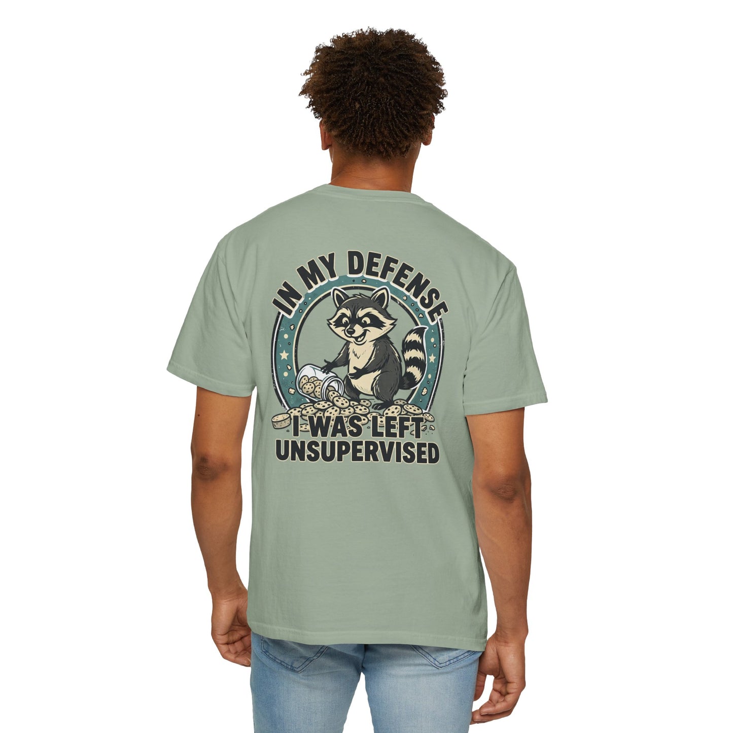 Funny Raccoon T-Shirt – “In My Defense I Was Left Unsupervised” Graphic Tee | Cute Chaos Humor Shirt