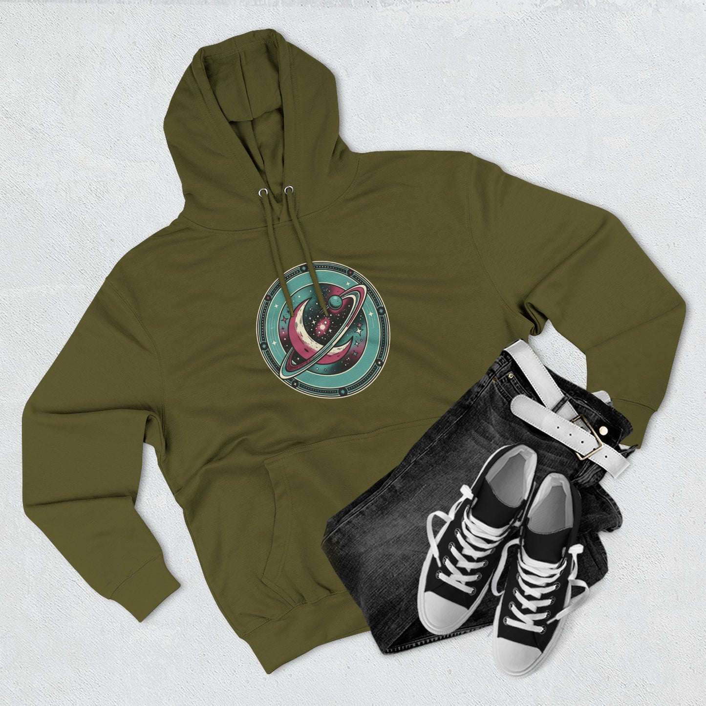 Saturn Planet Hoodie – Retro Space Ring Graphic Hoodie | Minimal Cosmic Aesthetic, Astronomy Hoodie, Unisex Hoodie