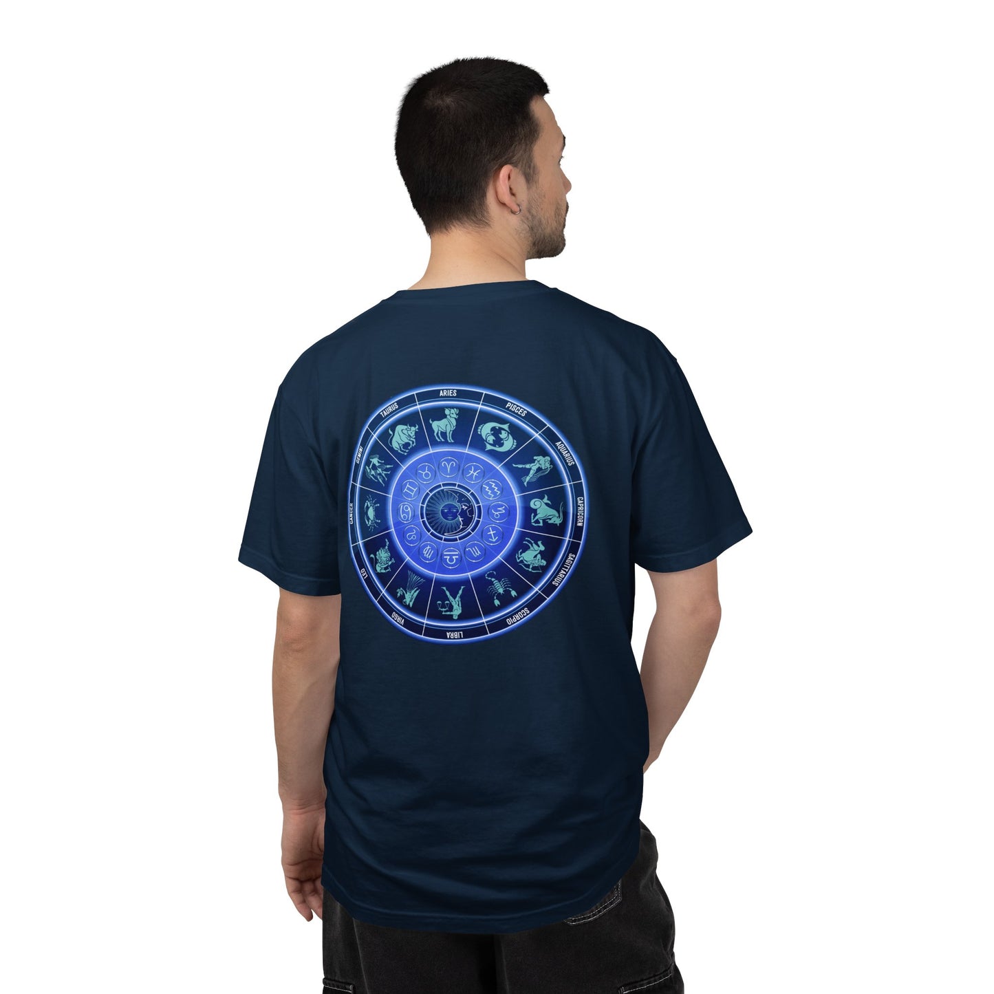 Zodiac Wheel T-Shirt – Blue Astrology Sign Graphic Tee | Celestial Mandala Star Sign Shirt